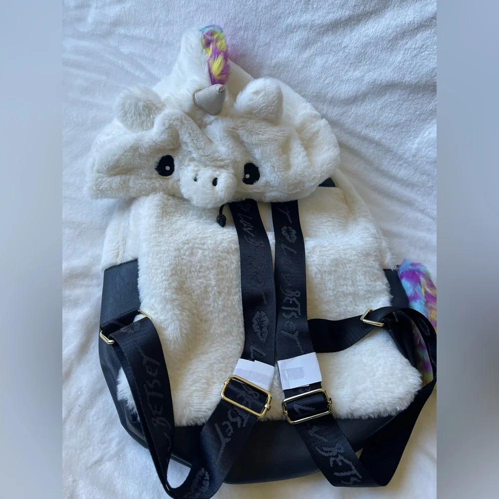 Betsey Johnson Hooded Unicorn Backpack Faux Fur New Whimsical